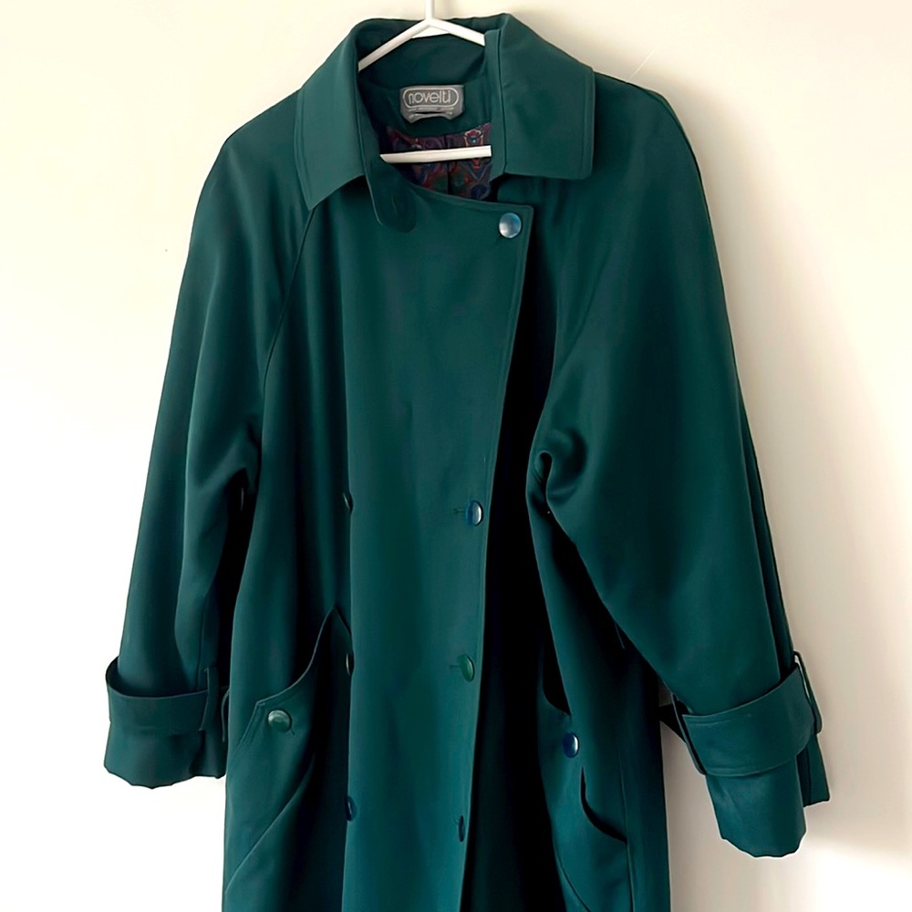 Vintage 100% new wool sz large forest green trench coat made in Canada